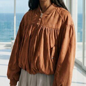 NWT $198 By Anthropologie Faux-Suede Bubble Bomber Jacket XS